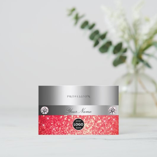 Carte De Visite Shimmery Silver Sparkle Ruby Parties scintillant r (Debout devant)