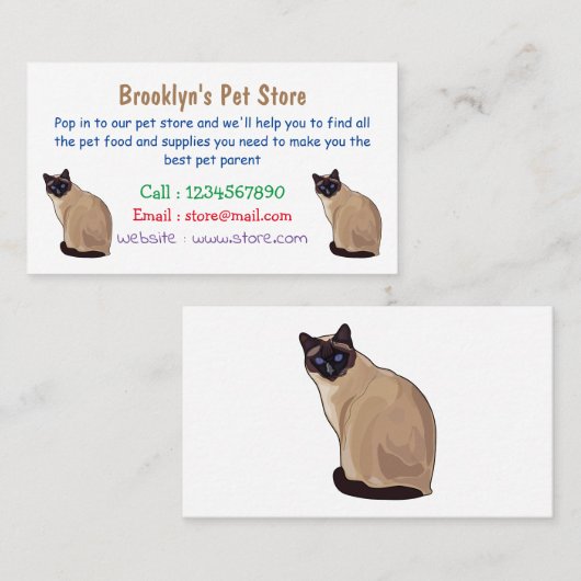 Carte De Visite Siamese cat cartoon (Devant / Derrière)
