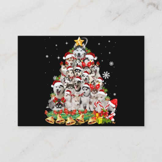Carte De Visite Siberian husky christmas tree lights dog (Devant)