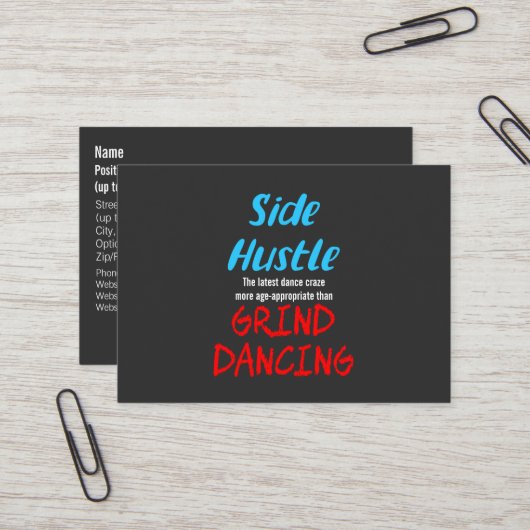 Carte De Visite Side Hustle vs Grind Dancing Neon Texte Bleu (Devant/Arrière en situation)