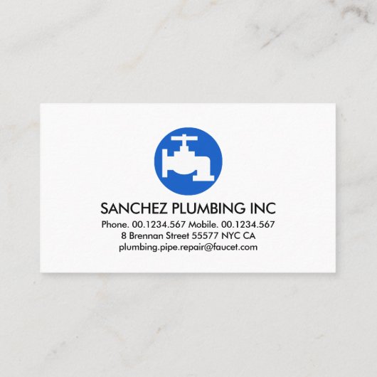 Carte De Visite Signal de chute d'eau en plomberie bleue (Dos)