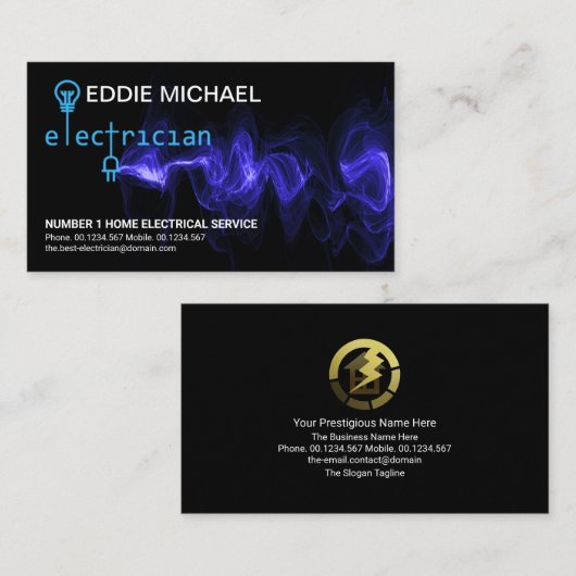 Carte De Visite Signal électronique Éclair de puissance bleue (Devant / Derrière)
