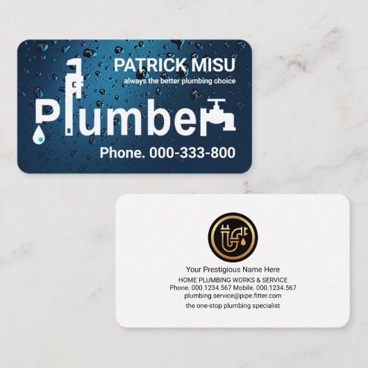 Carte De Visite Signal Plumber Créatif En Bleu Boucles D'Eau (Devant / Derrière)