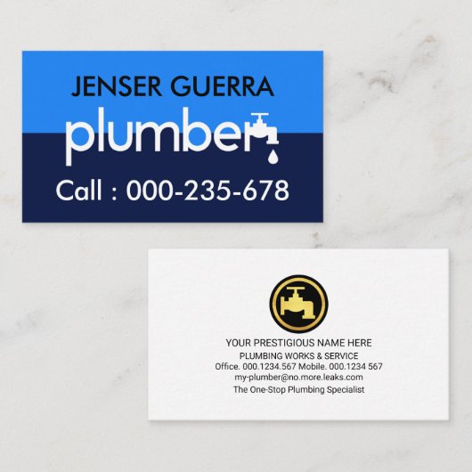 Carte De Visite Signal simple en plombier élégant (Devant / Derrière)