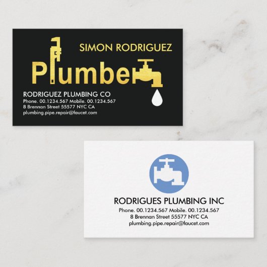 Carte De Visite Signalisation en plombier d'or défaut de fuite (Devant / Derrière)