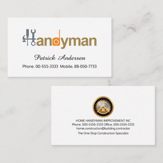 Carte De Visite Signalisation Simple Chic Handyman (Devant / Derrière)