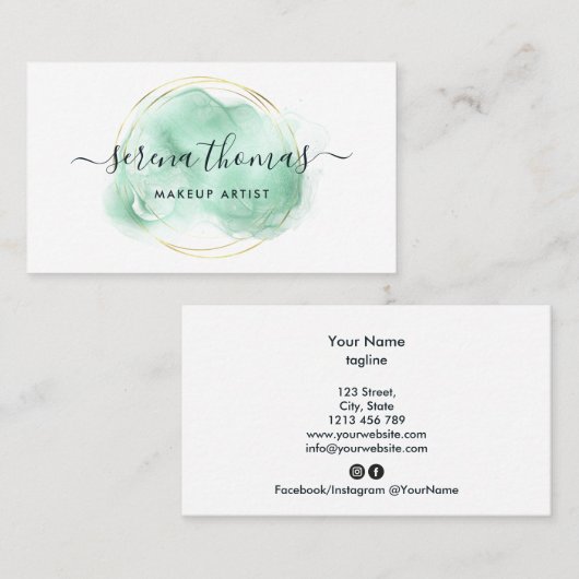 Carte De Visite Signature Abstraite moderne Mint Or (Devant / Derrière)