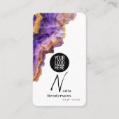 Carte De Visite Signature Agate Violet marbre or & Logo Code QR (Devant)
