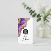 Carte De Visite Signature Agate Violet marbre or & Logo Code QR (Debout devant)