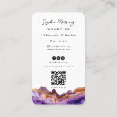 Carte De Visite Signature Agate Violet marbre or & Logo Code QR (Dos)