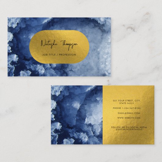 Carte De Visite Signature Blue Gold Foil Sea Crystals (Devant / Derrière)