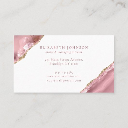 Carte De Visite Signature Blush Pink Gold Parties scintillant Agat (Dos)