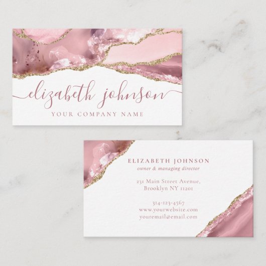 Carte De Visite Signature Blush Pink Gold Parties scintillant Agat (Devant / Derrière)