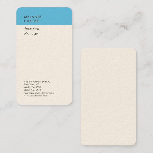 Carte De Visite Signature crème bleu bleu simple moderne (Devant / Derrière)