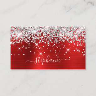 Carte De Visite Signature d'affaires girly en argent pailleté roug