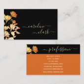 Carte De Visite Signature de calligraphie Élégant orange noir flor (Devant / Derrière)