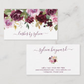 Carte De Visite Signature de script Elégante Aquarelle violet Flor (Devant / Derrière)