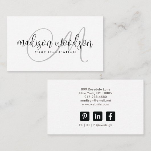 Carte De Visite Signature de script manuscrit Monogramme (Devant / Derrière)