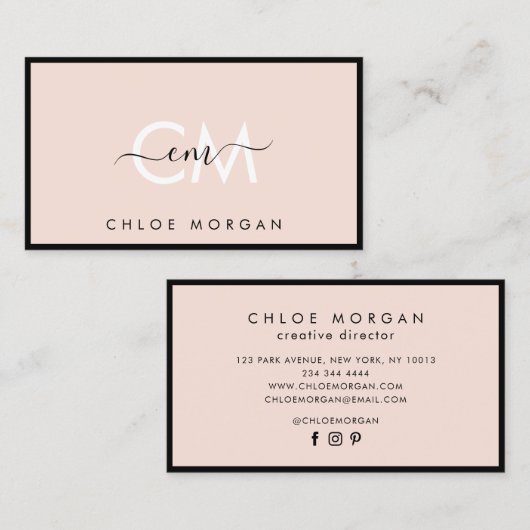 Carte De Visite Signature de script rose vif noir moderne monogram (Devant / Derrière)