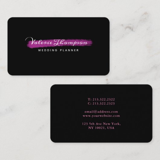 Carte De Visite Signature de trait de pinceau rose élégant (Devant / Derrière)