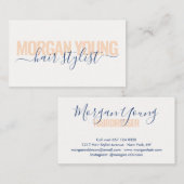 Carte De Visite Signature du script de stylisme moderne peach bleu (Devant / Derrière)