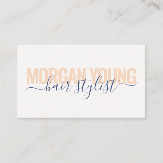 Carte De Visite Signature du script de stylisme moderne peach bleu (Devant)