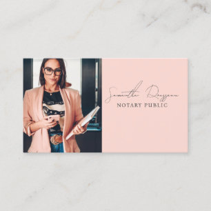 Carte De Visite Signature du script photo Nota Public Peach Pink