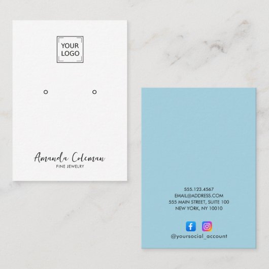 Carte De Visite SIGNATURE EN DOUCE Bleu PLAINE POUR LE LOGO BIJOUX (Devant / Derrière)