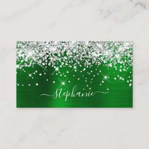 Carte De Visite Signature girly pailleté vert argenté