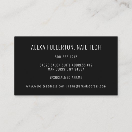 Carte De Visite Signature manicurienne moderne Black Nail Tech (Dos)