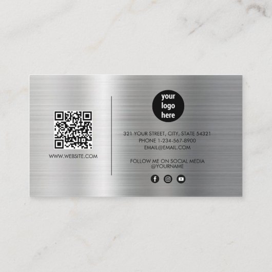 Carte De Visite Signature métallique Script QR Code Médias sociaux (Dos)