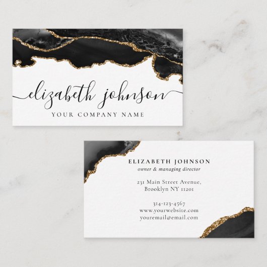 Carte De Visite Signature moderne Black Gold Parties scintillant A (Devant / Derrière)