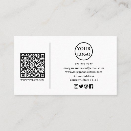 Carte De Visite Signature moderne Script QR Code social (Dos)