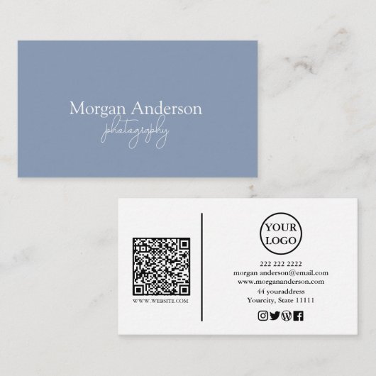 Carte De Visite Signature moderne Script QR Code social (Devant / Derrière)