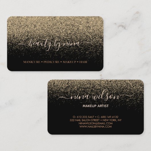 Carte De Visite Signature Parties scintillant en or noir chic (Devant / Derrière)
