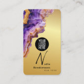 Carte De Visite Signature Purple Agate gold marble & QR Code Logo (Devant)