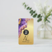 Carte De Visite Signature Purple Agate gold marble & QR Code Logo (Debout devant)