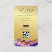 Carte De Visite Signature Purple Agate gold marble & QR Code Logo (Dos)