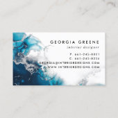 Carte De Visite Signature Script Aquarelle Bleu Marbre Argent (Dos)