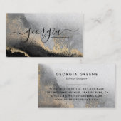 Carte De Visite Signature Script Aquarelle Noir Gris Or Marbre (Devant / Derrière)