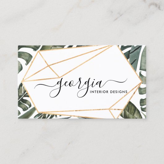 Carte De Visite Signature Script Aquarelle Tropical Green Gold (Devant)