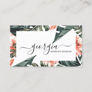 Carte De Visite Signature Script Aquarelle Vert tropical