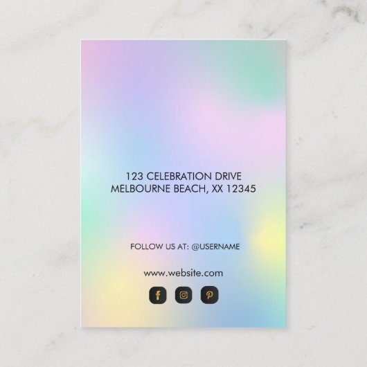Carte De Visite Signature Script Arc-en-ciel Collier d'hologramme  (Dos)