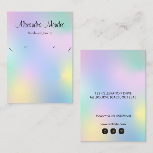 Carte De Visite Signature Script Arc-en-ciel Collier d'hologramme  (Devant / Derrière)