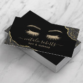 Carte De Visite Signature Script Black & Gold Marble Beauté Salon