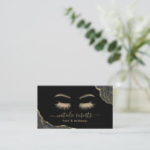 Carte De Visite Signature Script Black & Gold Marble Beauté Salon (Debout devant)