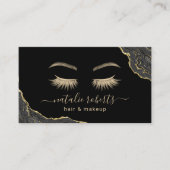 Carte De Visite Signature Script Black & Gold Marble Beauté Salon (Devant)