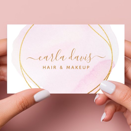 Carte De Visite Signature Script Blush Pink Aquarelle Or Cercle
