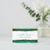 Carte De Visite Signature Script Emerald Green Aquarelle or QR (Debout devant)