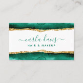Carte De Visite Signature Script Emerald Green Aquarelle or QR (Devant)